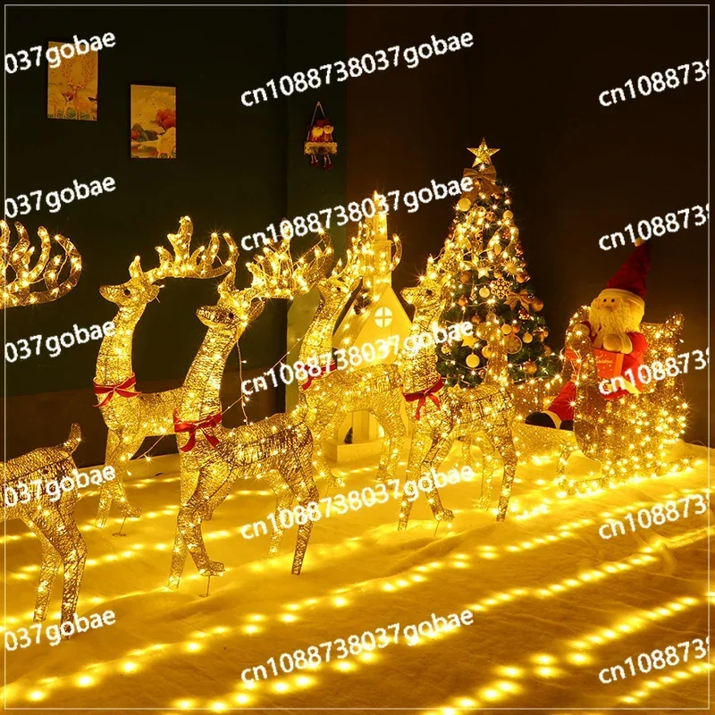 Luminous Elk Pulling Car Wrought Iron Ornament Sleigh Car Christmas Decoration Shopping Mall Hotel Lobby Large Scene Arrangement