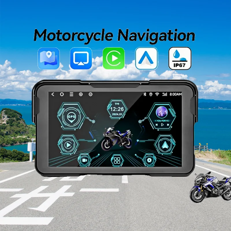 شاشة ملاحة تلقائية للسيارات CarPlay مقاس 7.0 بوصة مع كاميرا CarPlay عن بعد للملاحة للدراجات النارية مزودة بتقنية البلوتوث لهاتف Moto