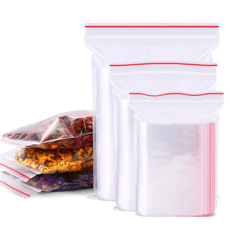 0.05/0.08/0.1/0.12mm Multiple Size Resealable Plastic Packaging Bags Strong Poly Zip Lock Plastic Zipper Clear Zip Lock Bag 100