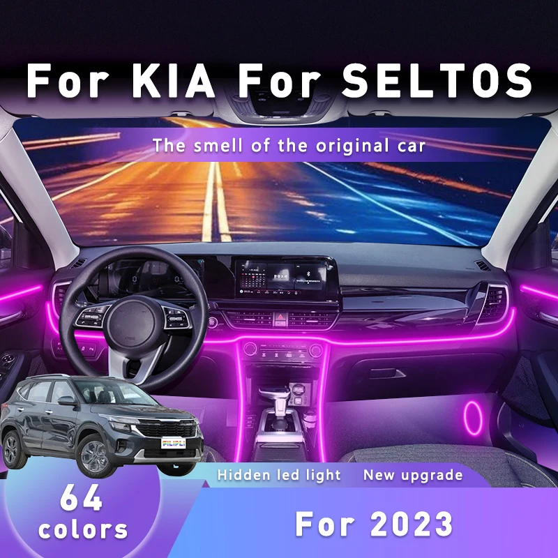 

FILIPLI For KIA SELTOS For 2023 Music Sync Dynamic Atmosphere Lights By App Control Sound Activated 64 RGB Car Interior Lights