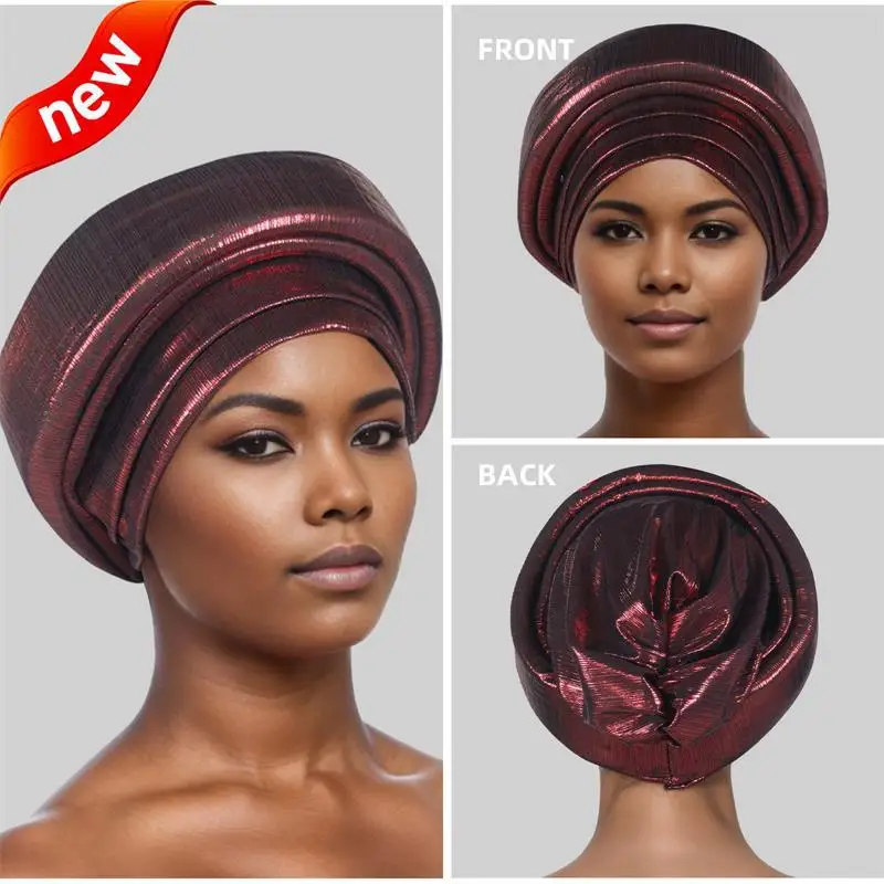 Elegante africano Auto Gele Headtie mujer envolturas para la cabeza Nigeria tocado de fiesta Turbante 2023 brillos plisado turbante para mujer