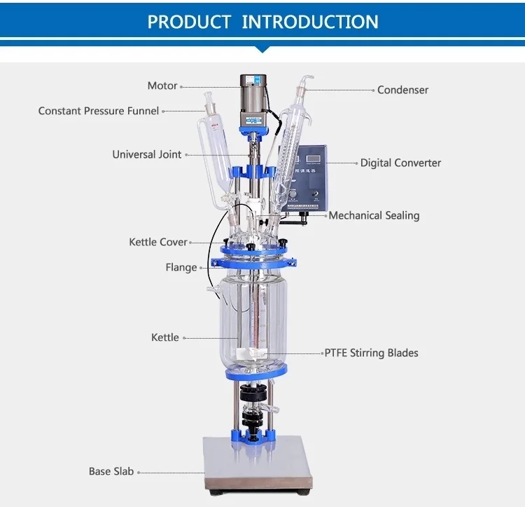 Laboratory Chemical Reactor 5L Small Bioreactor Jacketed Glass Reactor