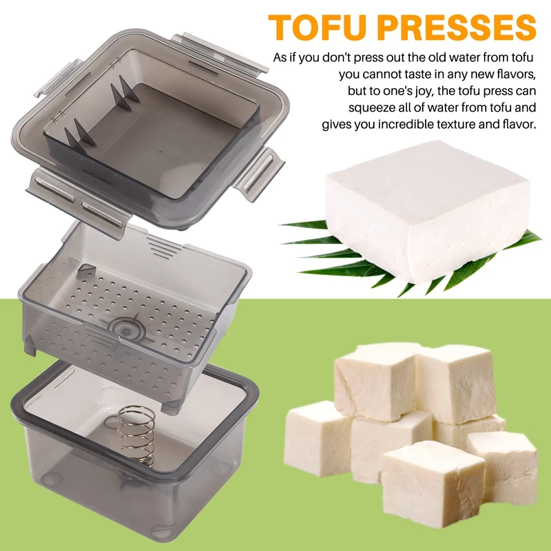 DIY Plastic Tofu Press Mold Homemade Tofu Mold Soybean Curd Tofu Making Mold With Cheese Cloth Kitchen Cooking,Gray