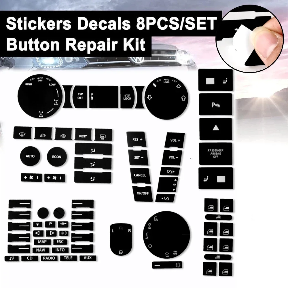 

8pcs Car Panel Sticker Car Instrument Button Sticker Car Dashboard Repair Decal Auto Accessories for Volkswagen Touareg 04-09