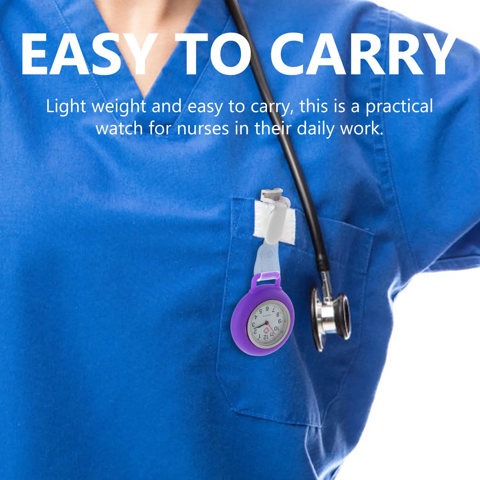 Orologio da infermiera con clip, orologio da tasca per il seno, portatile, leggero, durevole, comodo accessorio da lavoro per studentesse