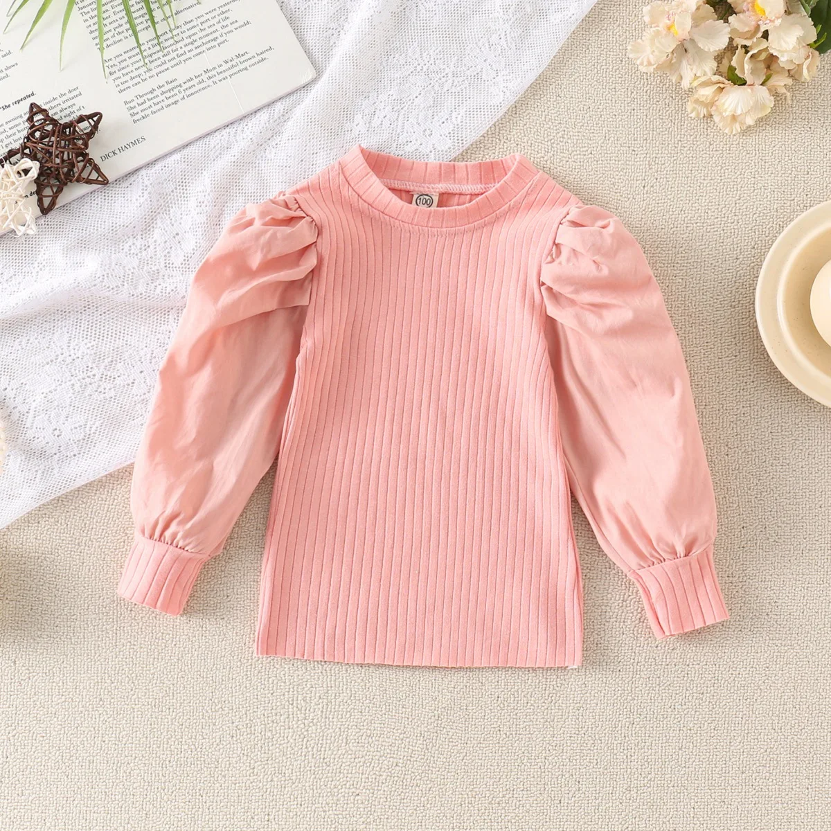 2024 Spring Autumn T-shirt Girls Versatile Long Sleeved Shirt Spring and Autumn New Fashionable Pure Color T-shirt Top