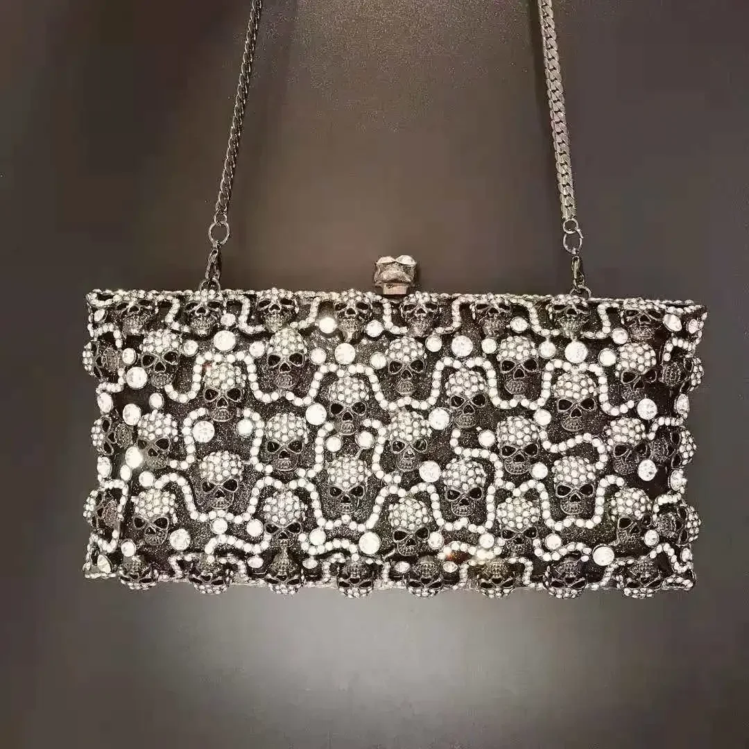 

XIYUAN Luxury Skull Party Wedding Crystal Clutch Purse Women Bridal Handbag Pouch Soiree Pochette Bag Diamond Evening Clutches