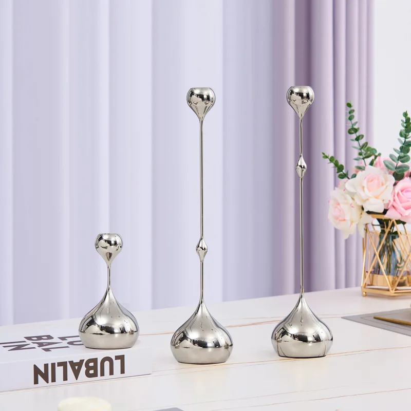 

European Electroplated Water Drop Shape Candle Holder, Silver Home Decor Candlelight Props, Candlelight Dinner, Arts and Crafts