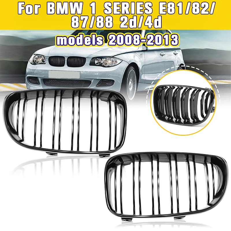 Glänzend schwarzer Frontstoßstangen-Kühlergrill mit Doppellamellen für BMW E81 E87 E82 E88 128i 130i 135i 2008-2013 Racing Grills