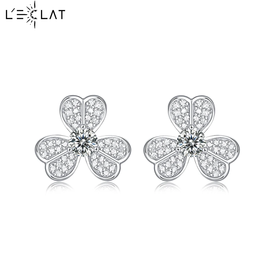 

LECLAT Clover Moissanite Earring D Color Princess Cut S925 Sterling Sliver Plated with 18k White Gold Earrings for Women Fine Je