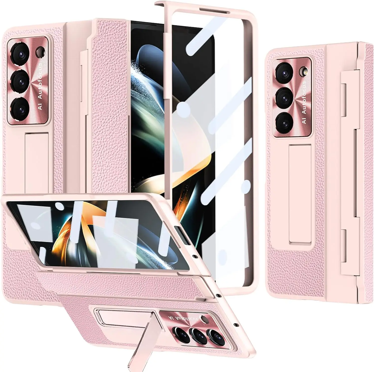 for Samsung Galaxy Z Fold 5 Case with Hinge Protection & Stand, Heavy Duty Shockproof Protective Phone Case for Women