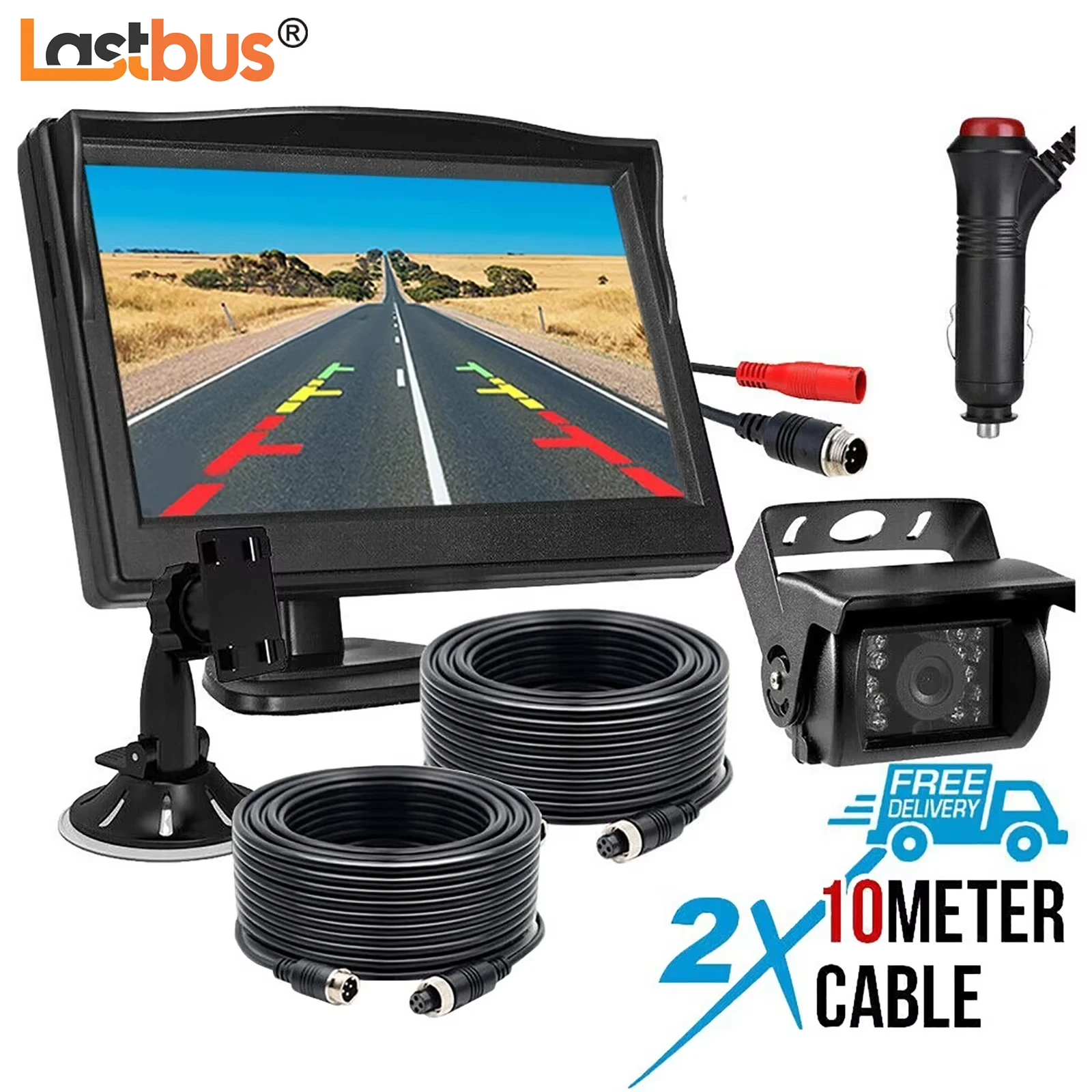 

Lastbus 20M Car Caravan Rear View Kit 5" Monitor HD 4PIN Heavy Duty IR CCD Color Camera