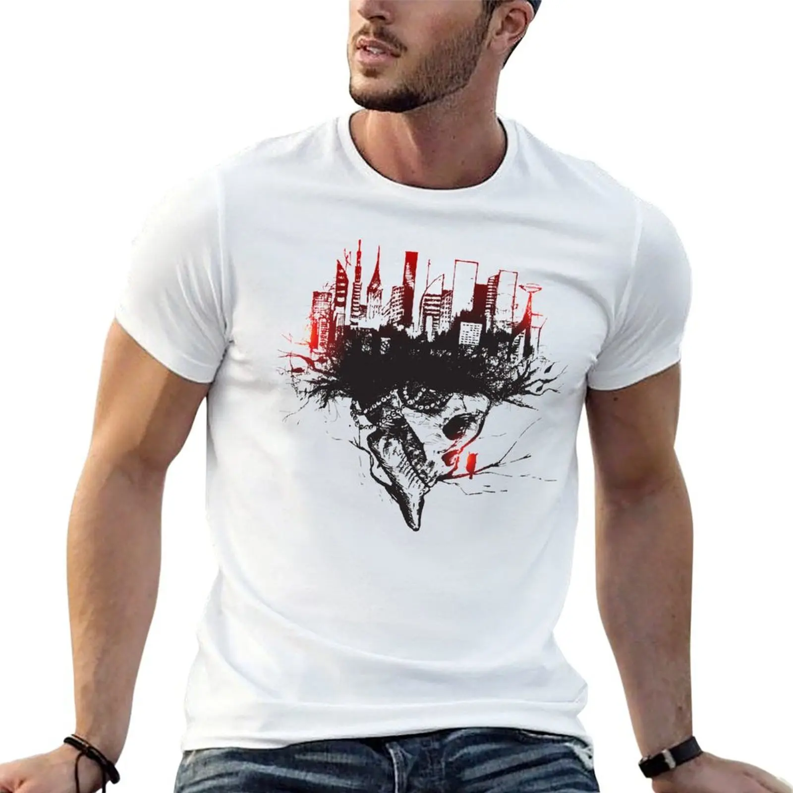 

Urban City Skull Artwork T-Shirt man t shirt luxury man t shirt cotton high quality T-Shirt