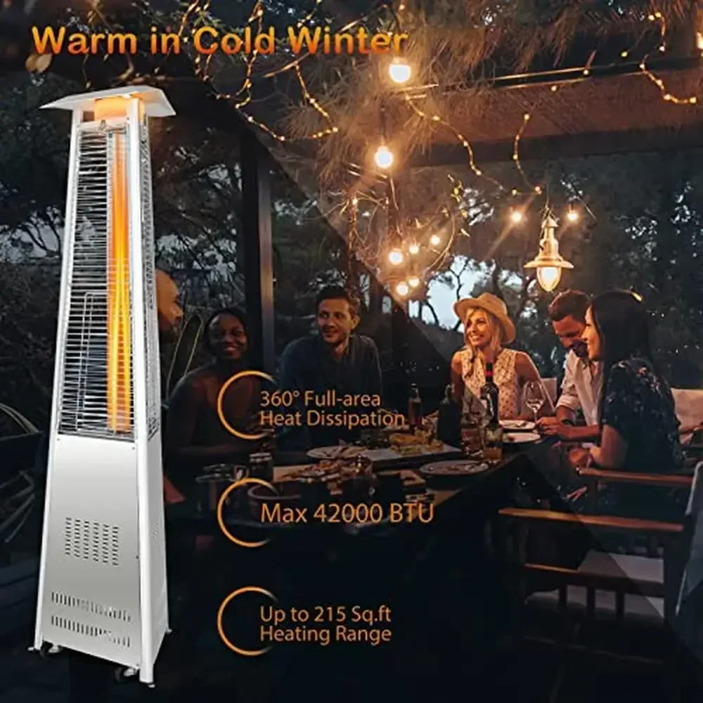 Outdoor Patio Propane Heater 42,000 BTU Portable Pyramid Heater with Safety Protections and Easy Ignition 92