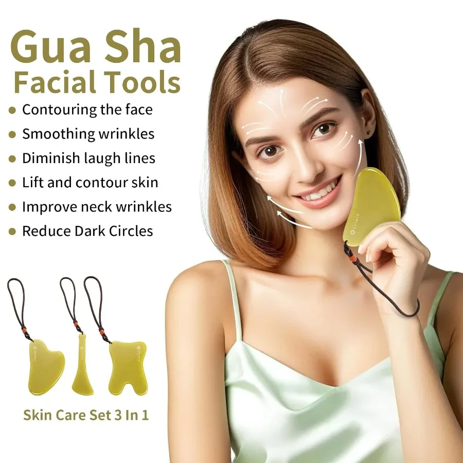 Gua Sha Facial ชุดเครื่องมือสีเขียวหยกหินเครื่องนวดหน้าสําหรับ Sculpting AntiAging Skin Care เครื่องมือ Amethyst Facial Roller สําหรับ