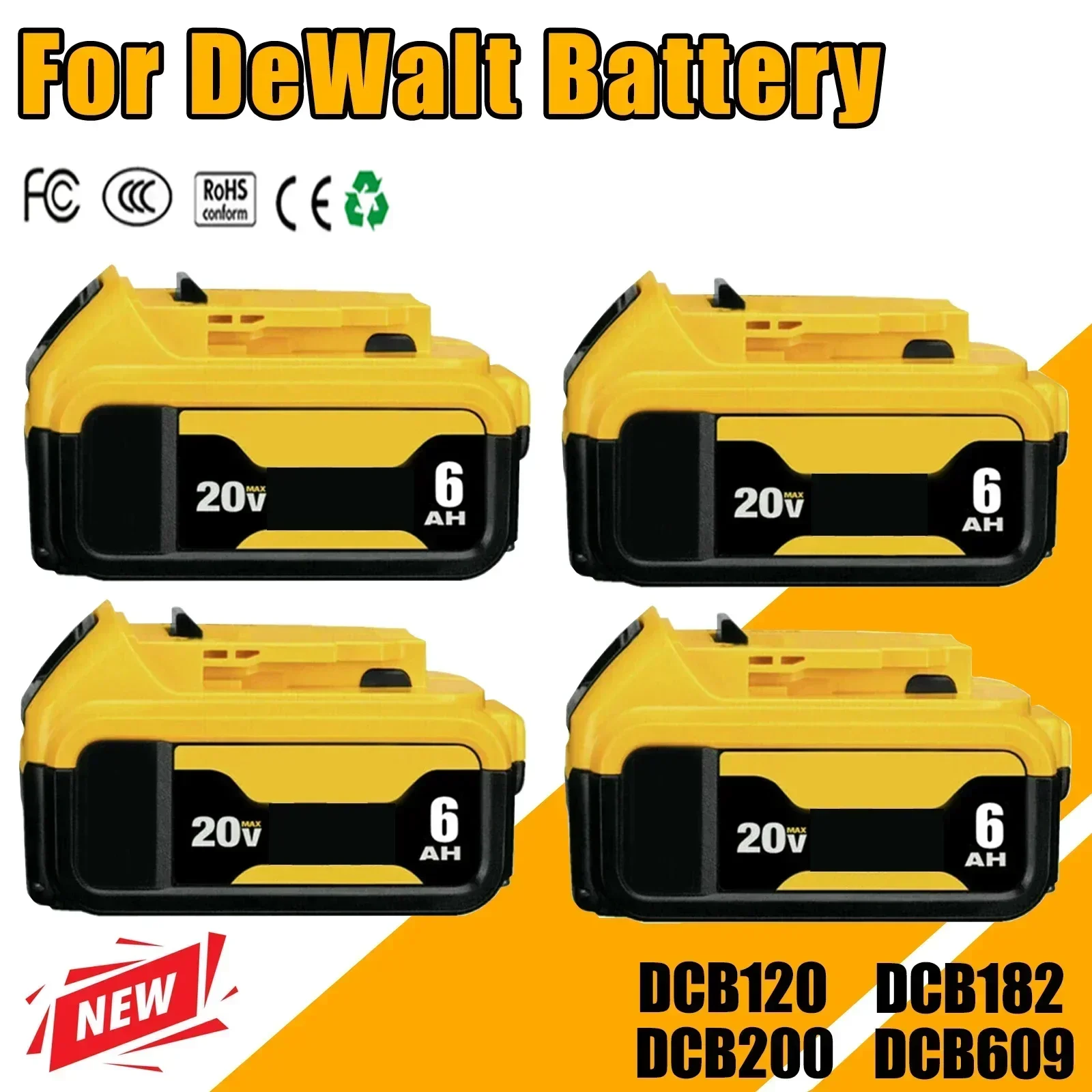 

2025 4Packs 6000MAH For Dewalt DCB200 20V Replacement Battery Compatible with For Dewalt 20V Tools Battery LED Work Lights