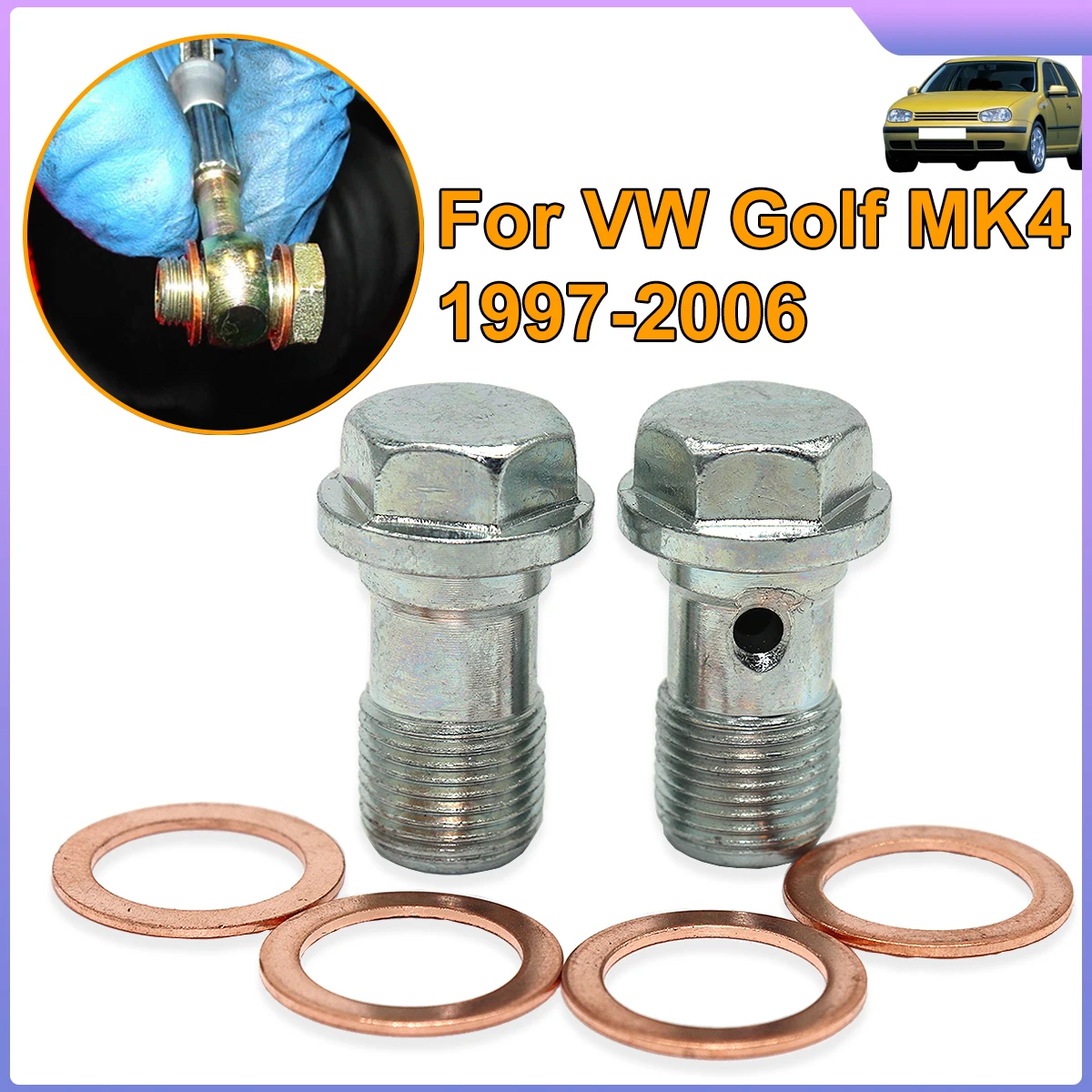 

Rear Left Right Brake Caliper Hose Lines Banjo Fittings Bolts Copper Sealing Crush Washers Repair Kit For VW Golf MK4 1997-2006
