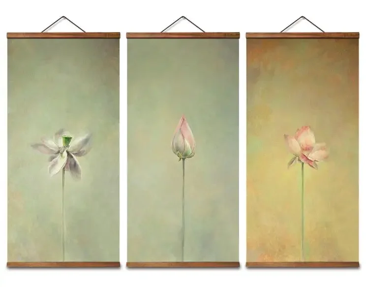 MT3016 Chinese Style budding lotus Decorative Wall Art Posters Solid Wood Scroll Paintings