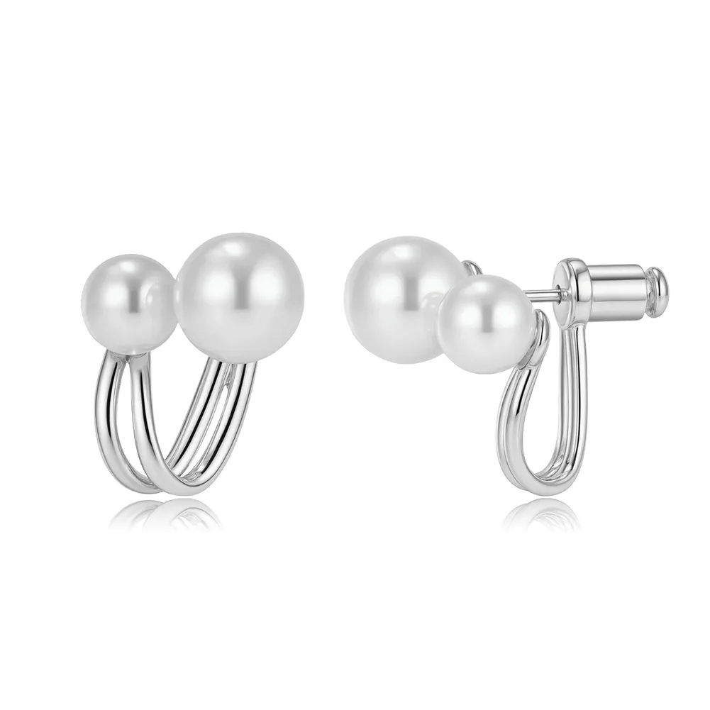 925 Sterling Silver Double Shell Pearl Stud Earrings For Women Simple Minimalism Unique Beads Ear-wrapped Earring 2026 New