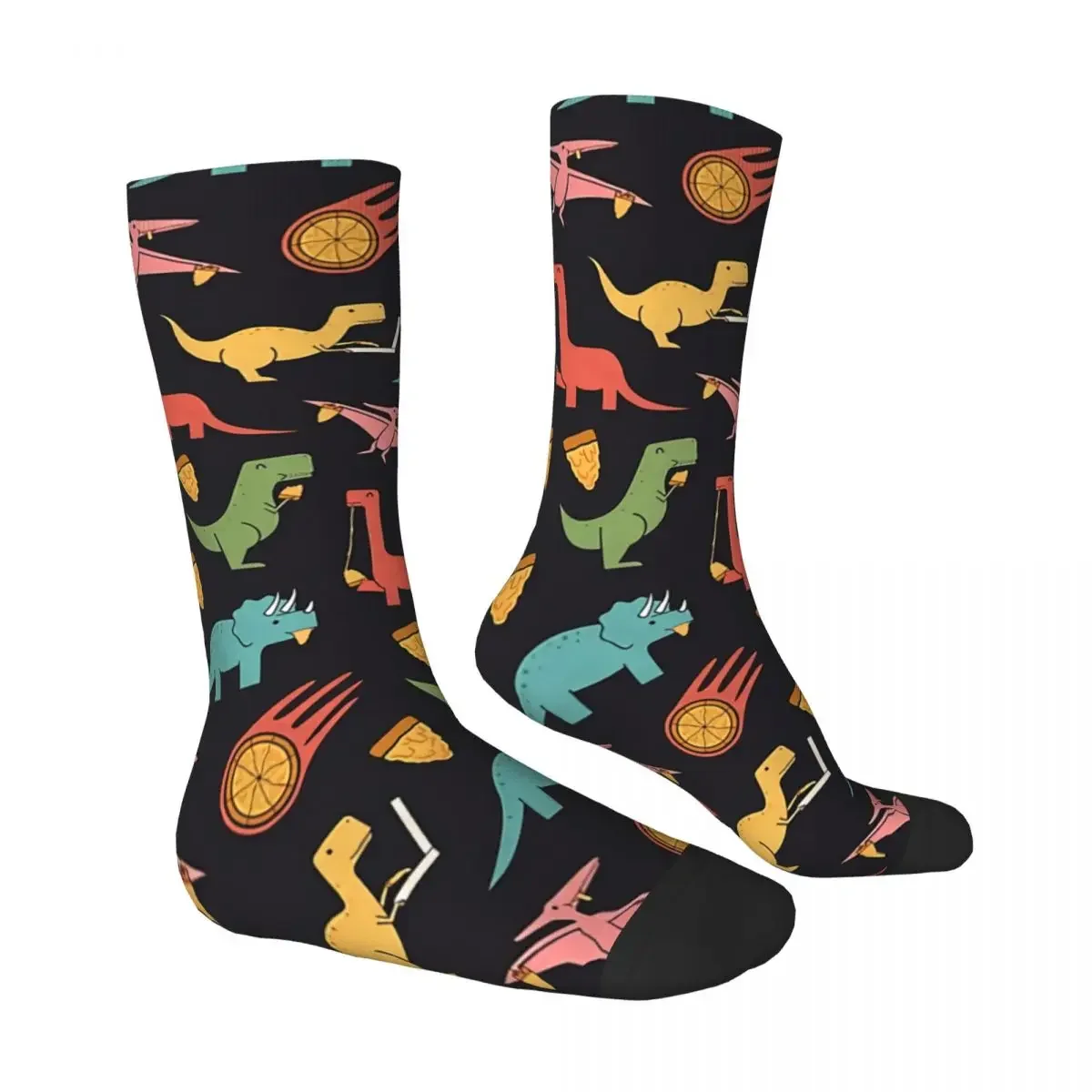 Hip Hop Retro Pizza Dinos Crazy Men's Socks Dinosaurs Unisex Harajuku Seamless Printed Novelty Happy Crew Sock Boys Gift