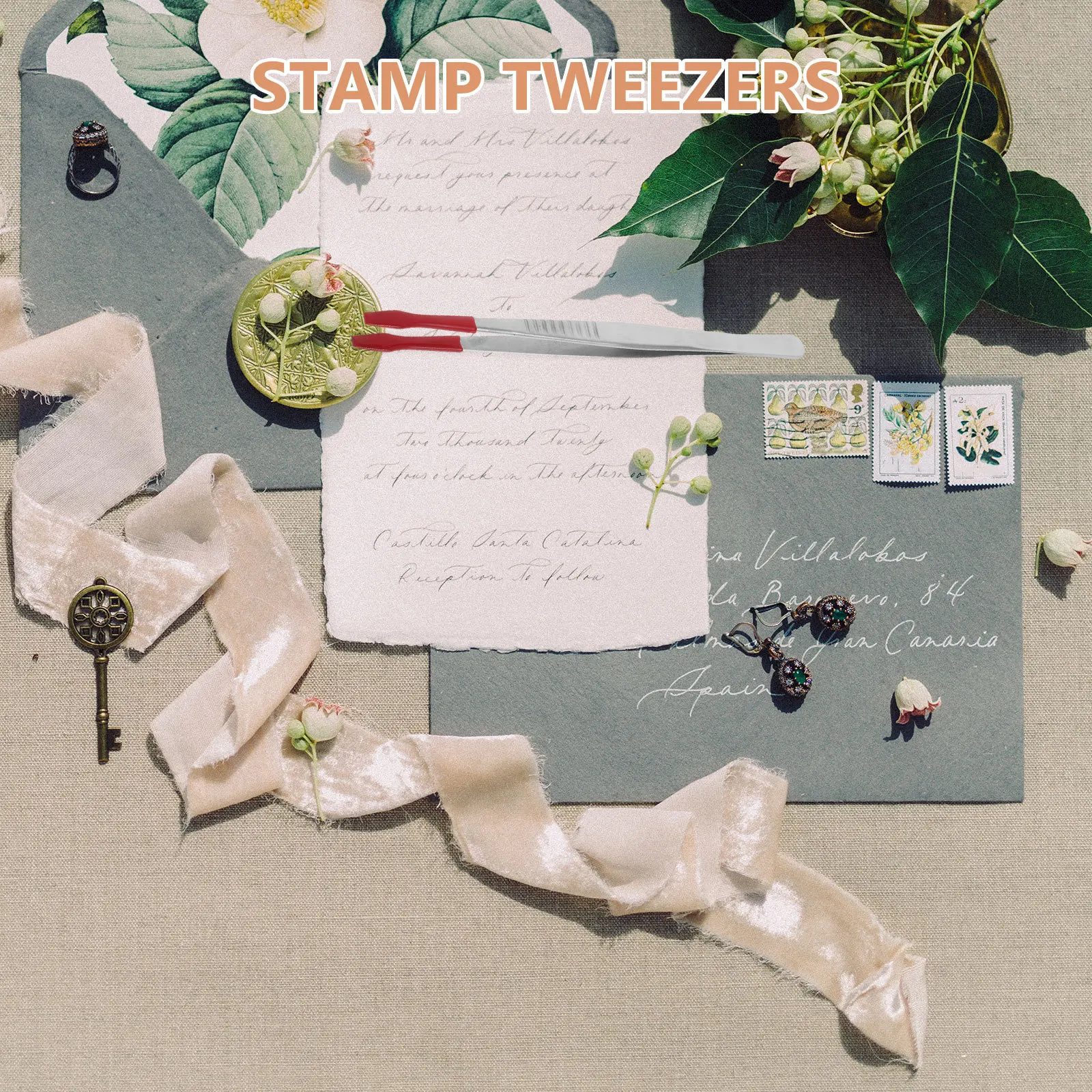 

Stainless Steel Tweezers Flat Angled Rubber Tips for Stamps Coin Handling Paper Money Crafting Supplies Stamp Clip