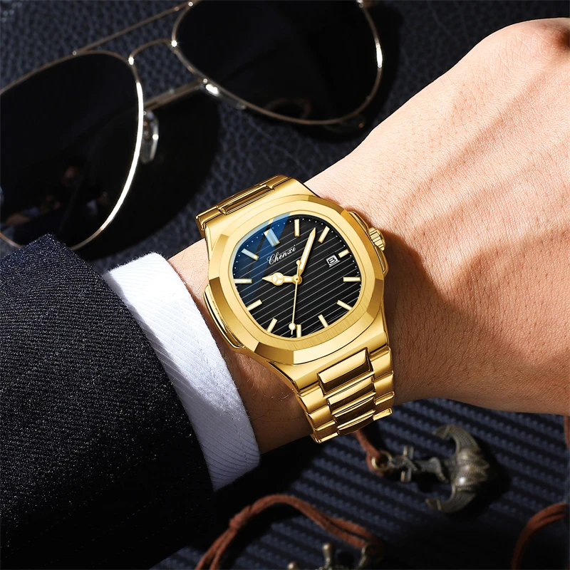 CHENXI-Relógio de pulso de quartzo cronógrafo masculino, aço inoxidável, impermeável, simples, relógio esportivo, relógio casual, 3bar, 8222