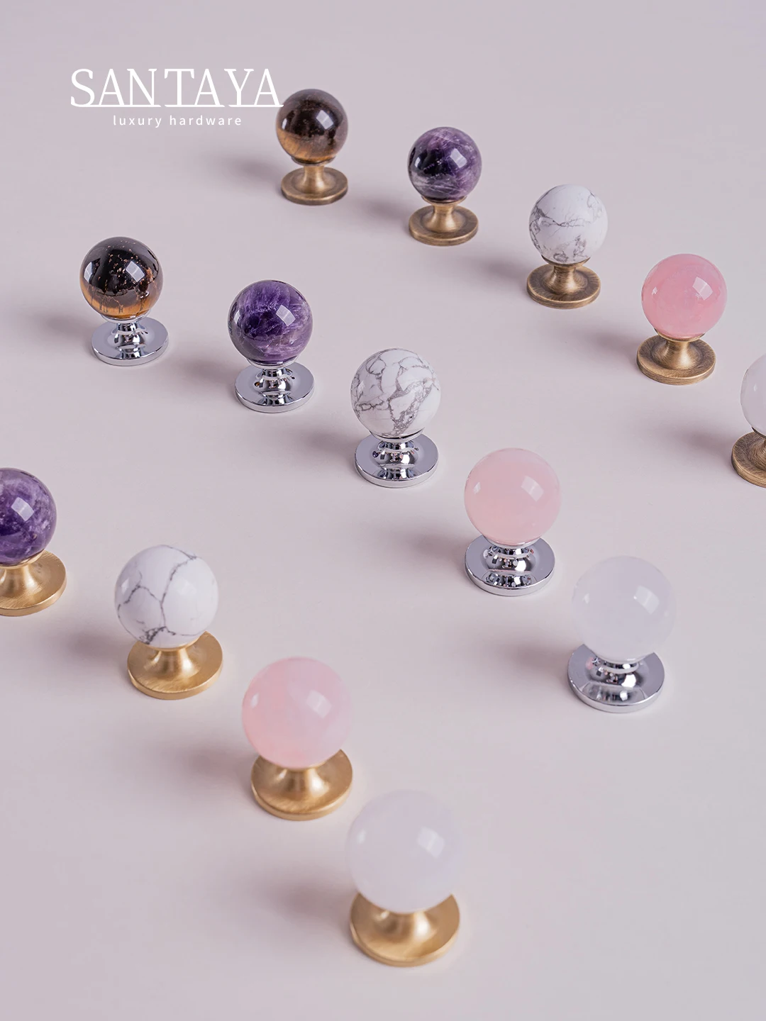 

Solid Brass Crystal Handles Kitchen Cabinet Pull Natural Stone Handle Wardrobe Dresser Drawer Knob Furniture Colorful Small Knob
