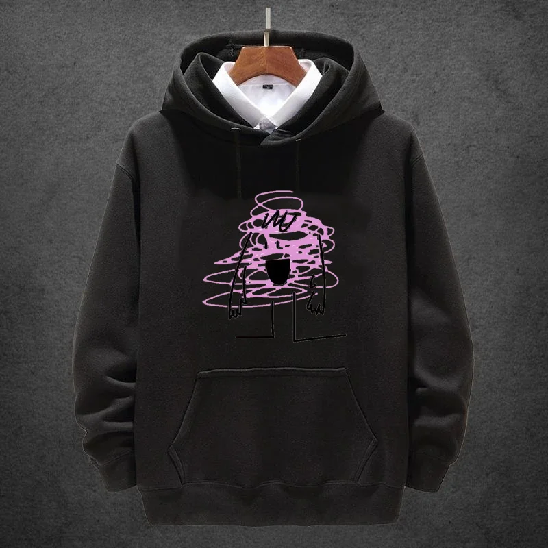 2025 جديد هوديي أسود مع طباعة الجرافيك الوردي 330gsm الوزن الثقيل مريح للجنسين بلوزة كاجوال البلوز gigandiíongi