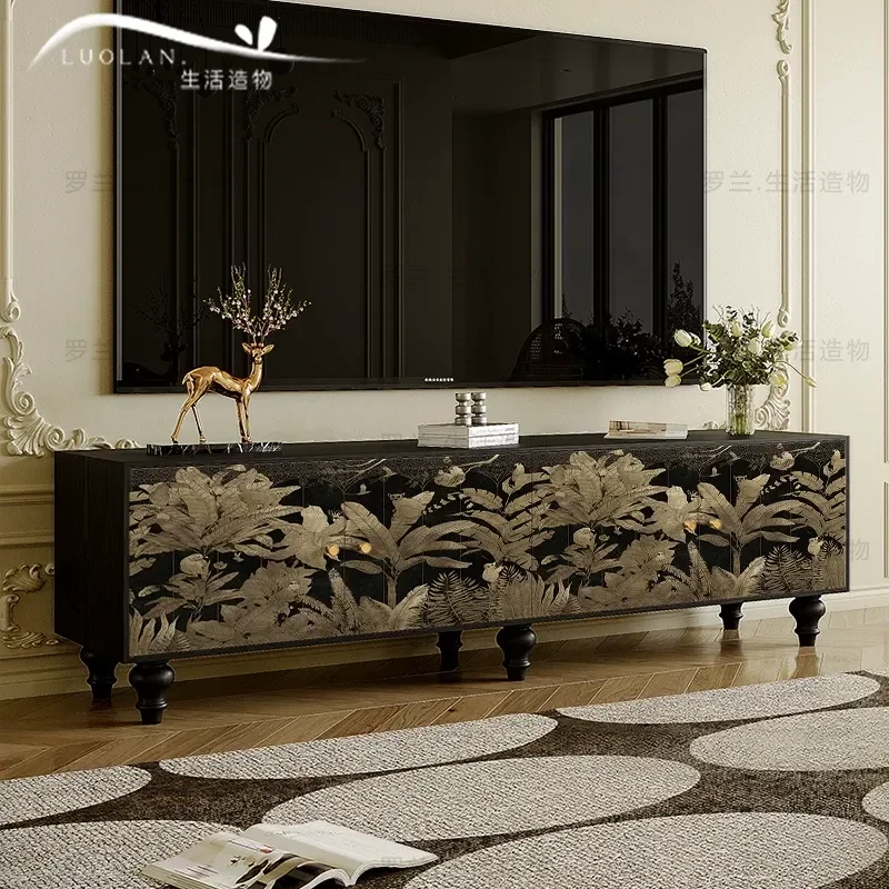 Retro Nanyang Style Solid Wood TV Cabinet Bedroom Bedside Storage Cabinet Living Room Decoration and Storage Integrated
