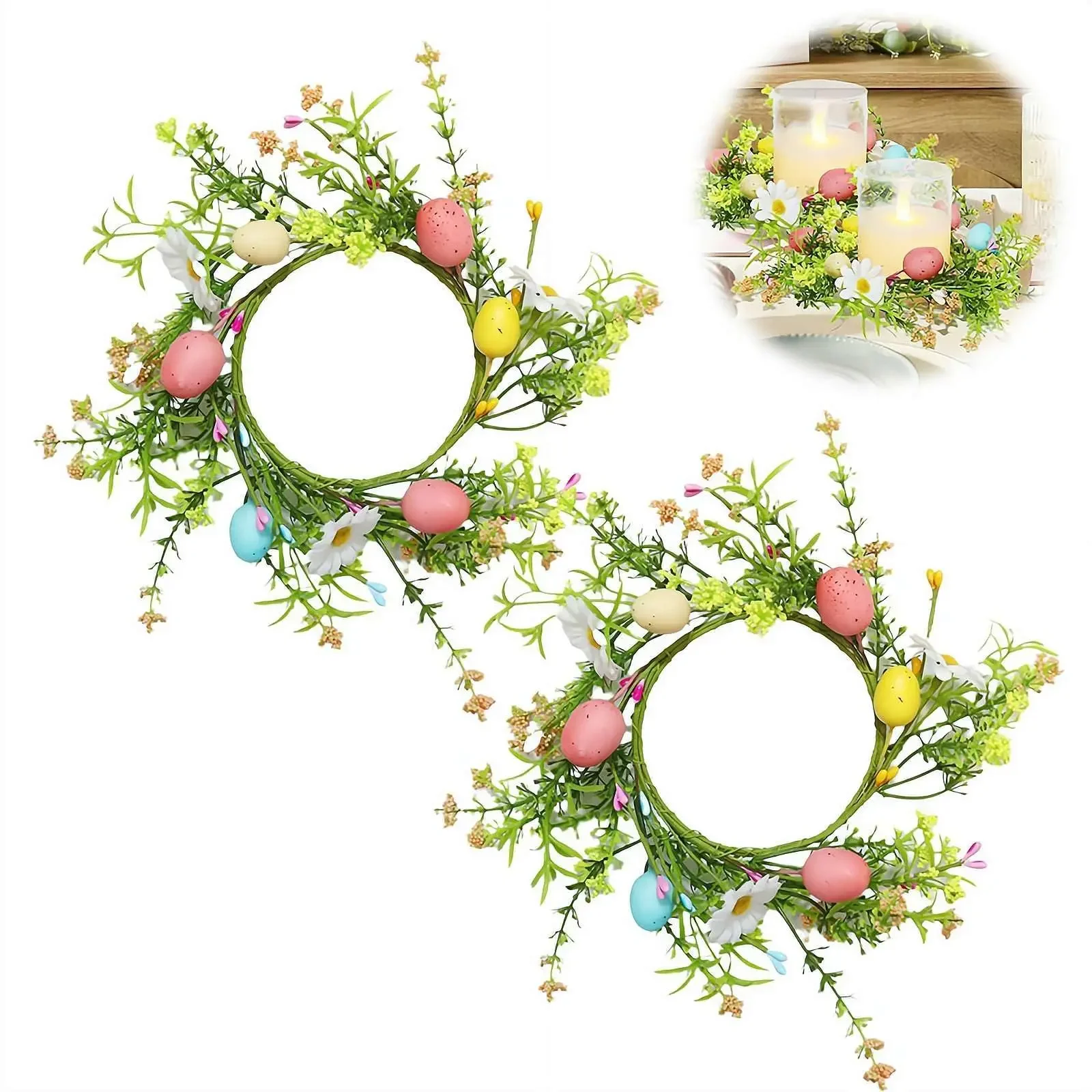 

Пластиковые подсвечники-венки в форме пасхальных яиц с цветком ромашки, весенние искусственные фермерские венки, декор для подсвечников
