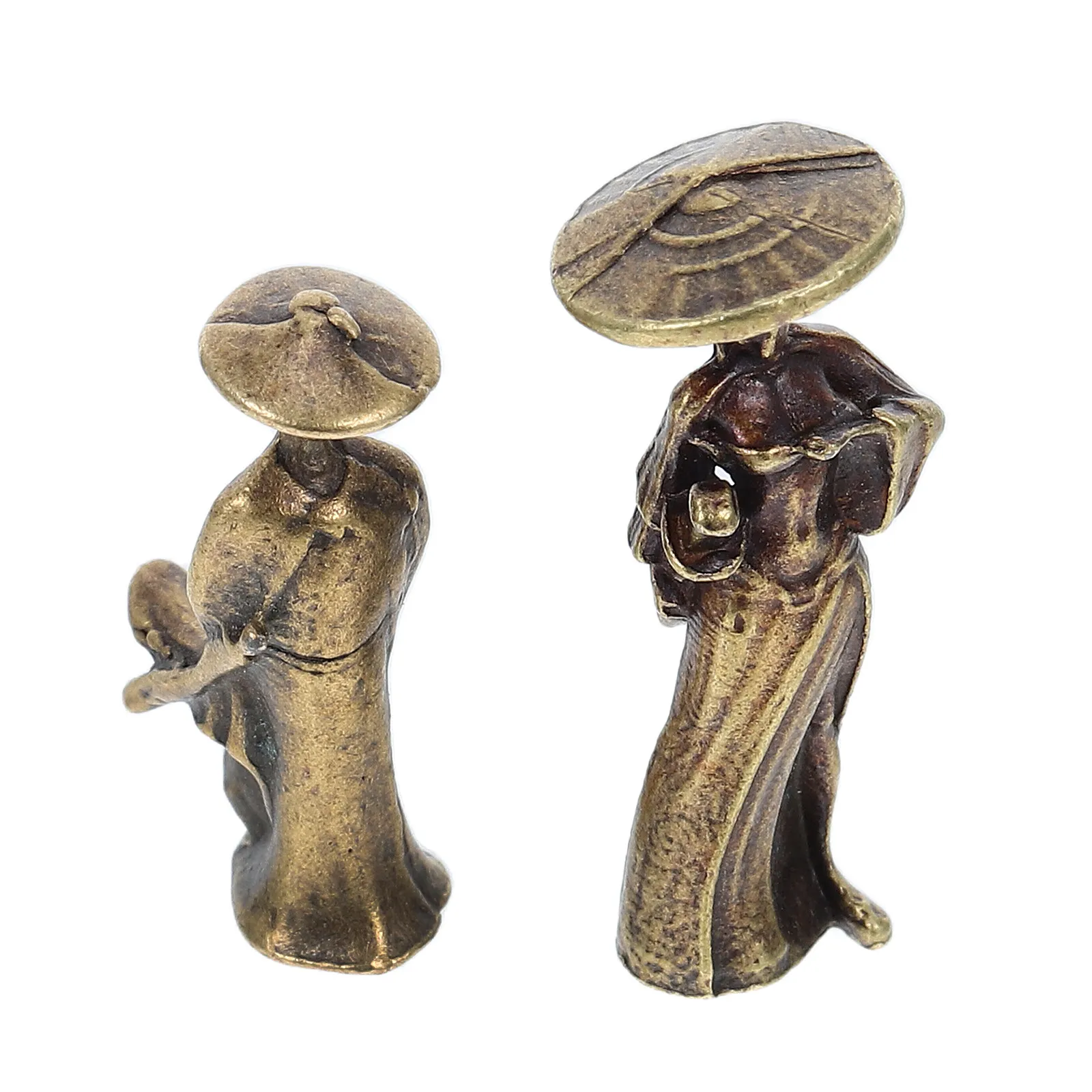 2Pcs Copper Alloy Heroic Micro Landscape Ornaments Miniature Statues for Desk Shelf Bedroom Decoration Collectors
