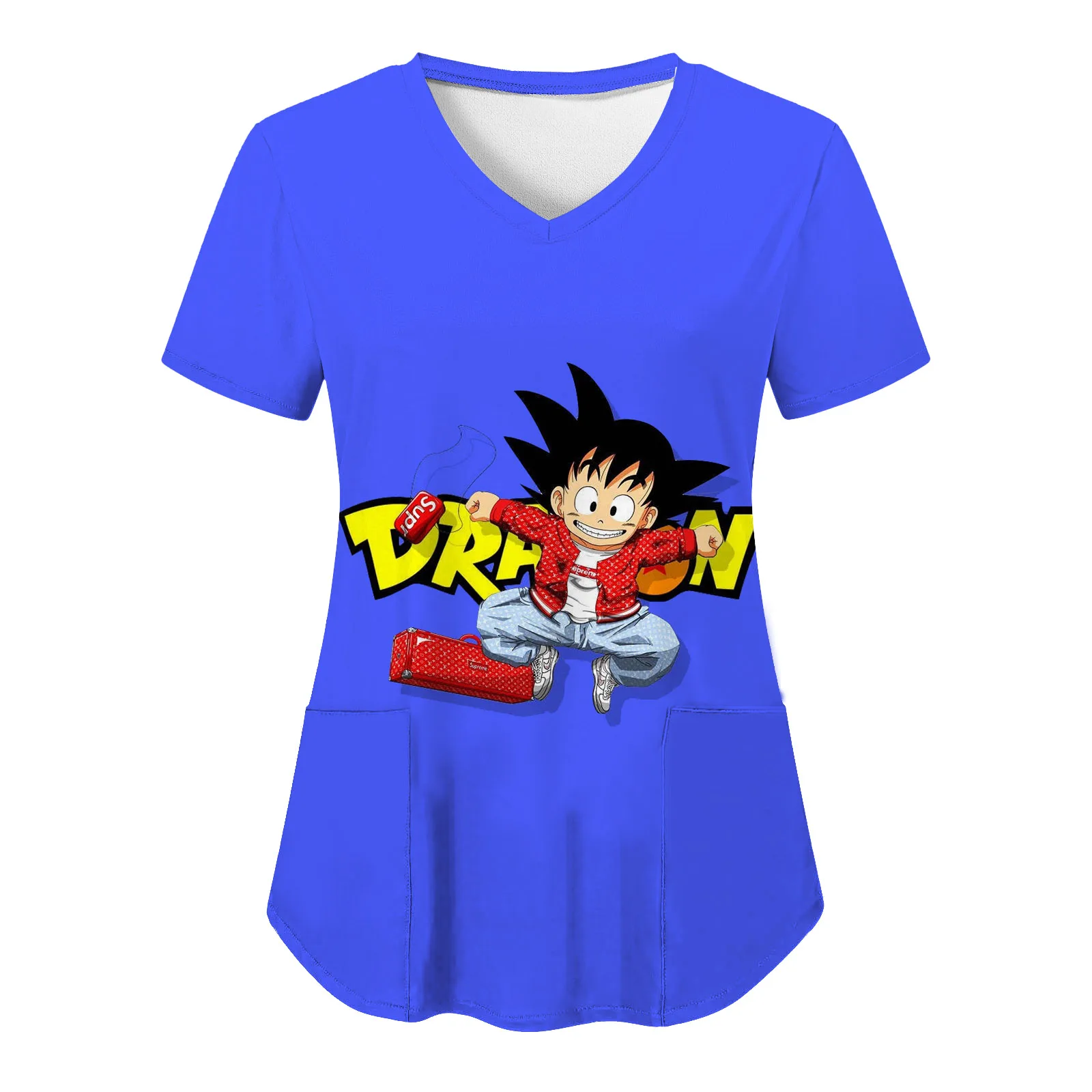 

Pocket Fashion Dragon Ball Z Hospital V Neck Y2k Kawaii Clothes Vegeta T-shirt Clothing Anime Goku Nurse Uniform Top Women New