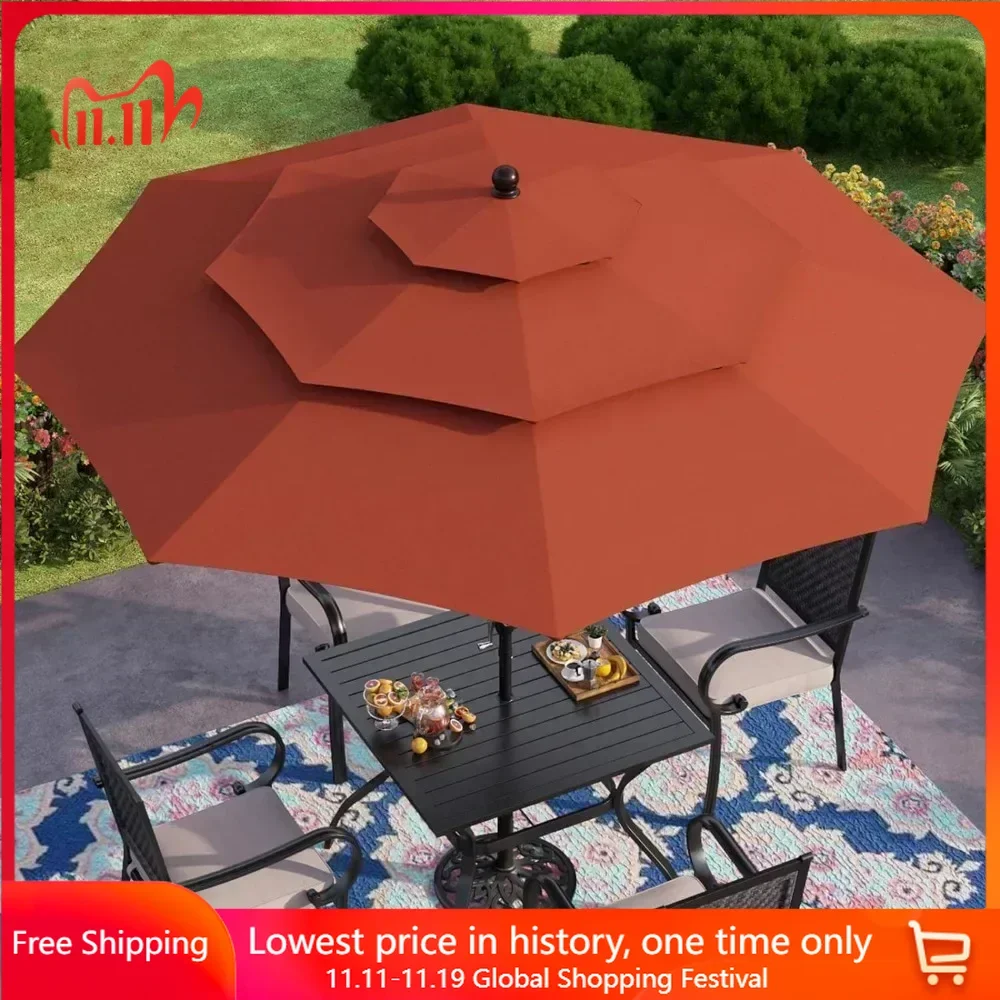 

Sunshade Umbrella with 3 Tiers Aluminum Pole & 8 Sturdy Ribs, Market Patio Table Umbrellas with Auto Tilt, 10ft Patio Umbrella