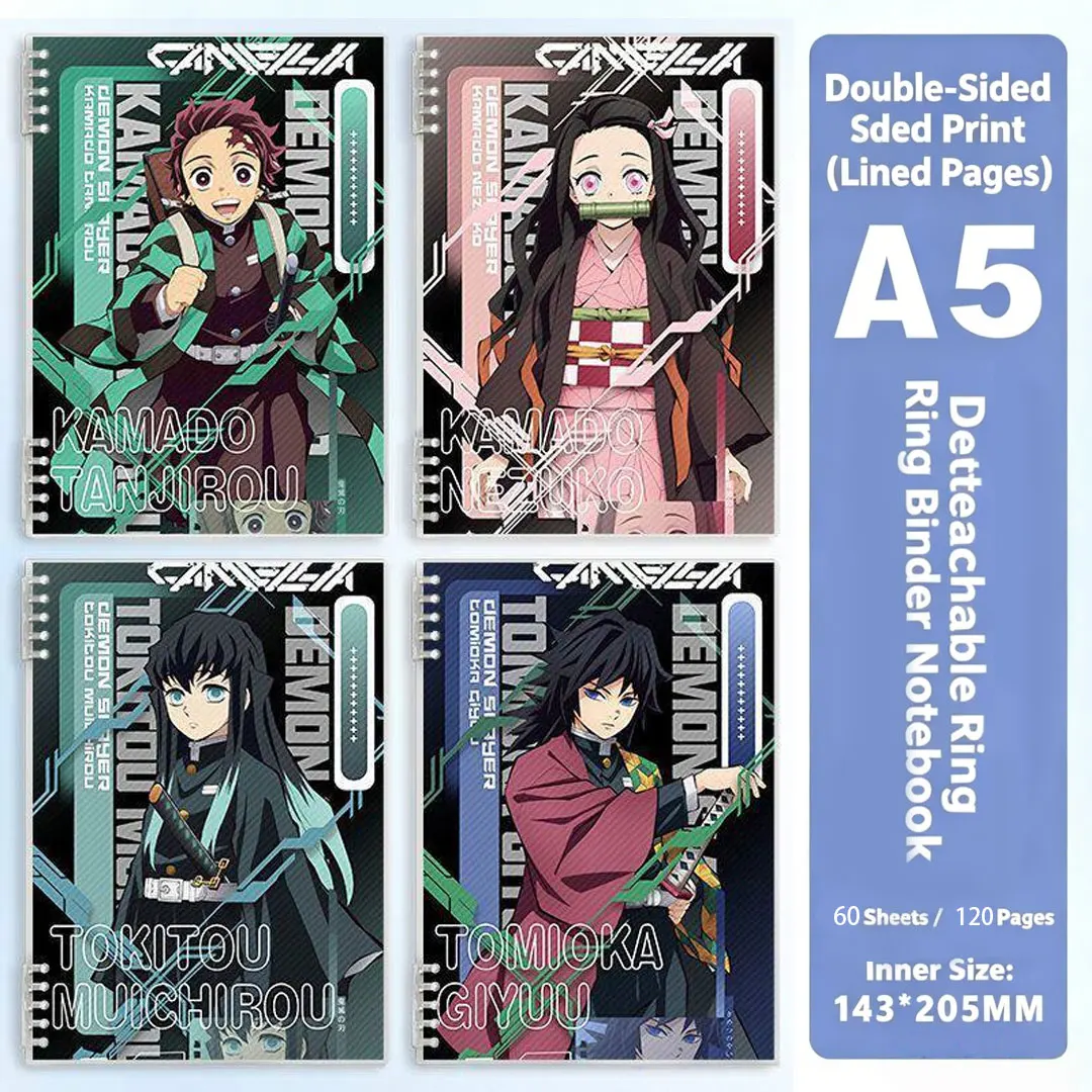 

Demon Slayer Anime Ring Binder Notebook, A5 Size, Double-Sided Character Print Lined Journal for Demon Slayer Fans & Students