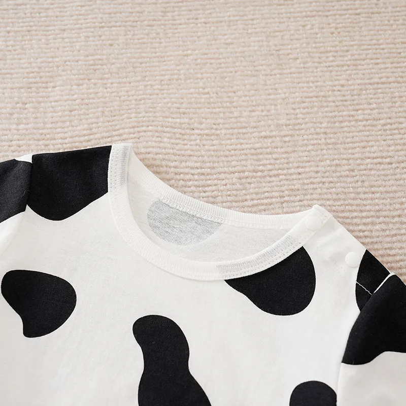Newborn Clothes Cute Cartoon Cow Full Print Cotton Comfortable And Soft Summer Boys And Girls 0-18 Short Sleeved Baby Jumpsuit