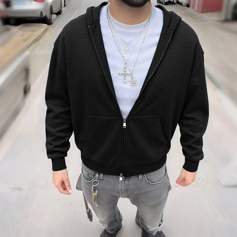 

INCERUN Men Cardigan Solid Color Knitted Hooded Long Sleeve Male Sweater Streetwear Autumn Winter Zipper Casual Sweater Coats