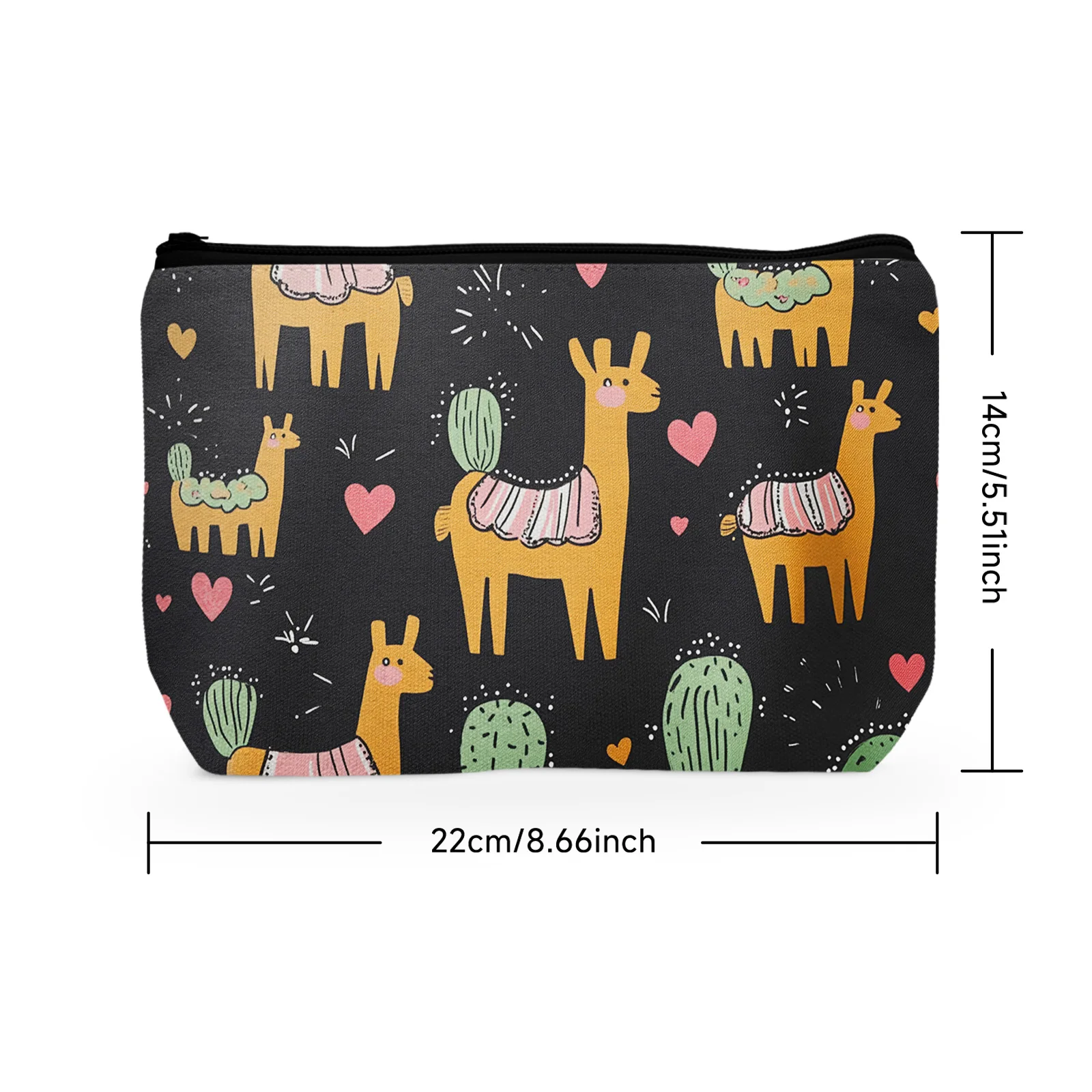 1Pc Retro Alpaca Cactuses Makeup Bag Lamas Hearts Cosmetic Bag For Women Make Up Bag Portable Travel Organizer