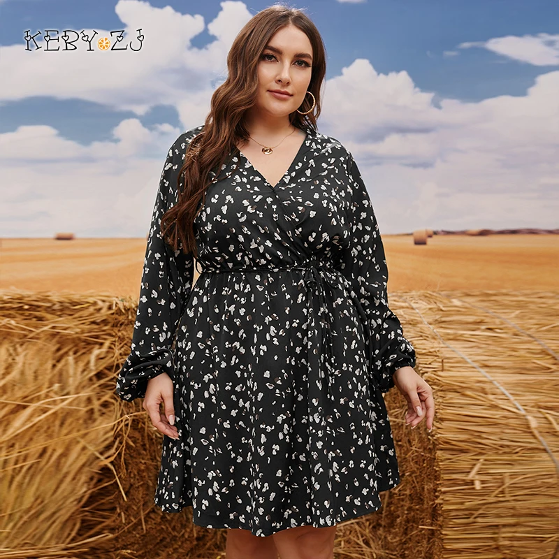 KEBY ZJ Frühling Herbst Original Fabrik Großhandel Casual Frauen Große Größe Kleidung Chiffon Weibliche Floral Print Plus Größe Kleid