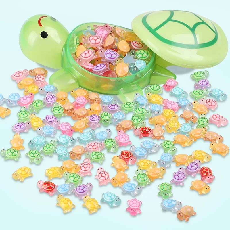 1set Large Luminous Turtle Storage Box with Mini Colorful Turtles DIY Desktop Ornament for Home