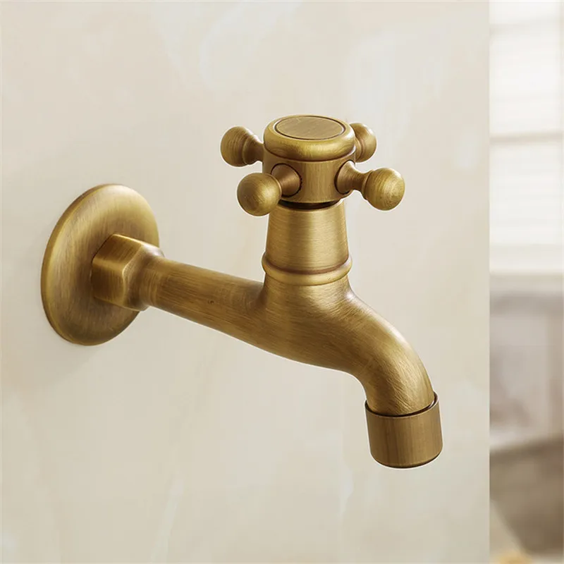 Tuqiu Brass Tap Faucet Garden Bibcocks Antique Brass Dragon Carved Washing Machine Faucet Outdoor Faucet Single Cold Tap