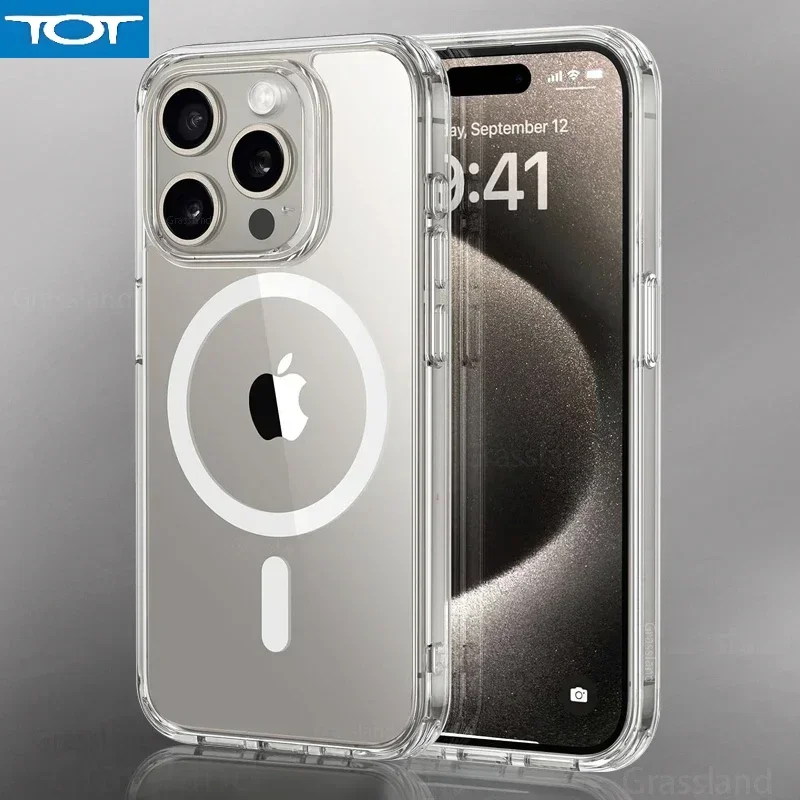 

2025 Luxury Magnetic Wireless Charge For Clear Magsafe Case for iPhone 16 15 14 13 12 Pro Max 16 15 Back Cover Transparent Cover