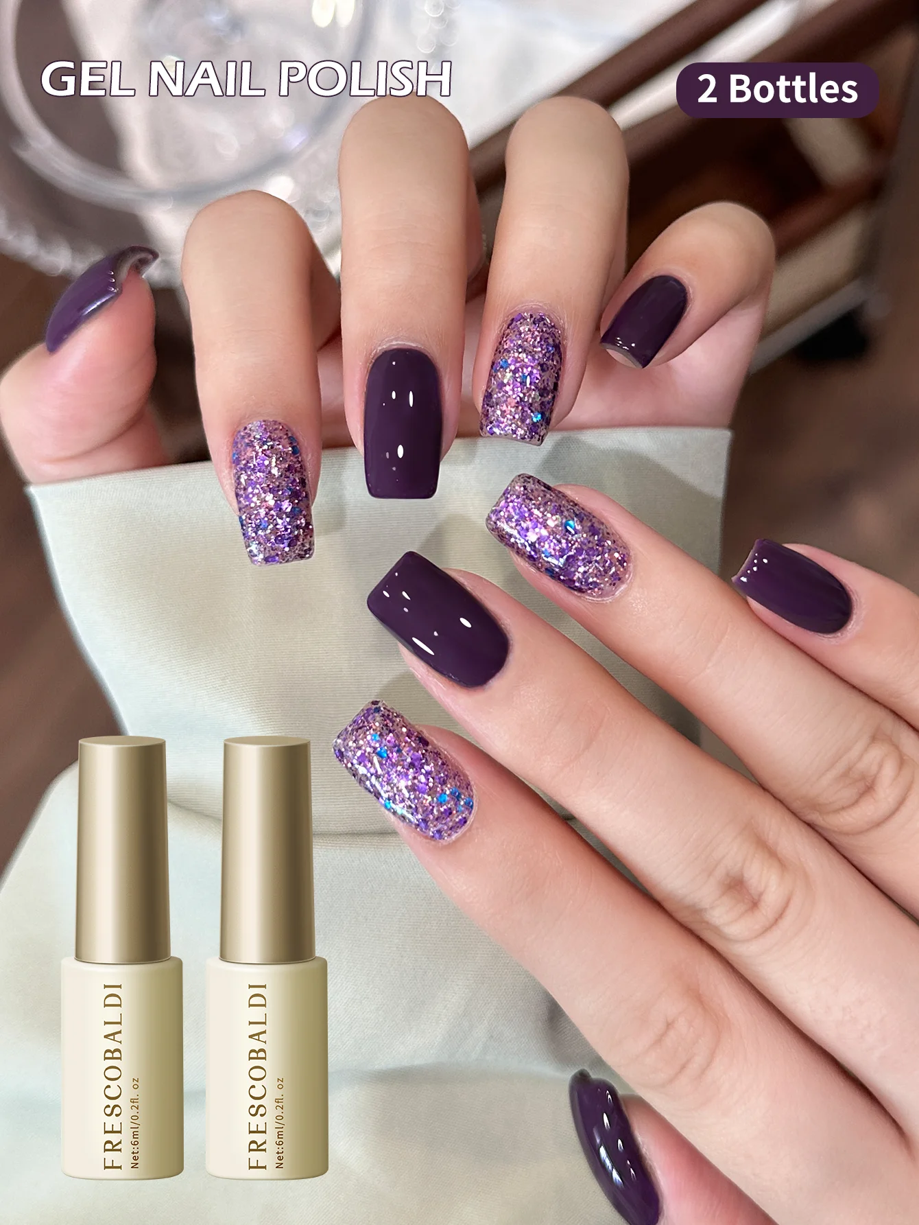 Candy Sequins 08 - Spring and Summer Fashion Nail Art Candy Sequins Solid Color Gel Nail Polish 2-Color Set, with Purple Sequins image 2