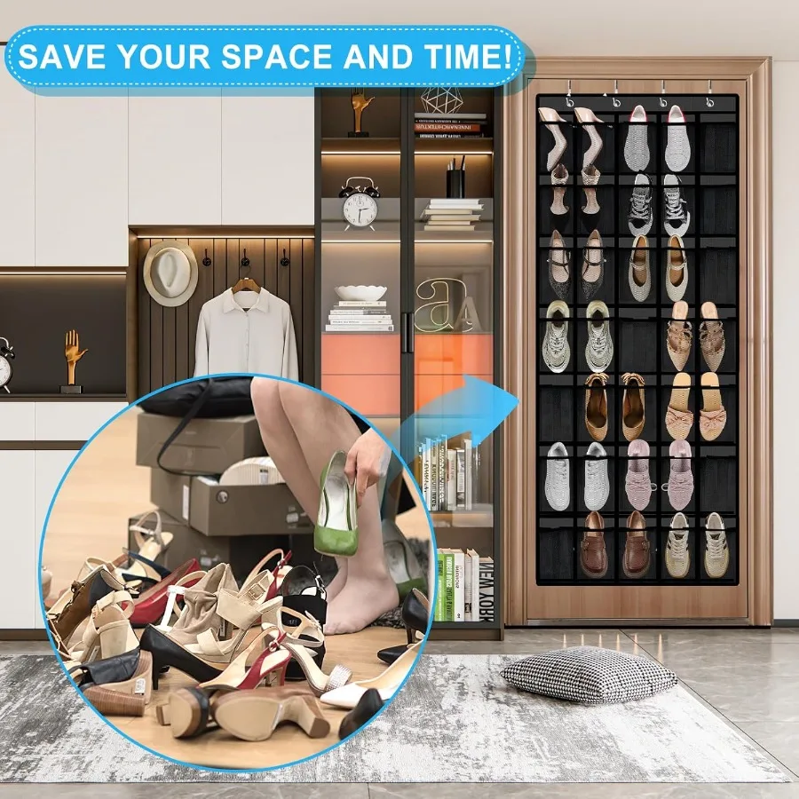 منظم 35 جيوب كبيرة فوق الباب مع جيوب شبكية قابلة للتنفس لتخزين فعال لتوفير المساحة في مدخل الخزانات o #6