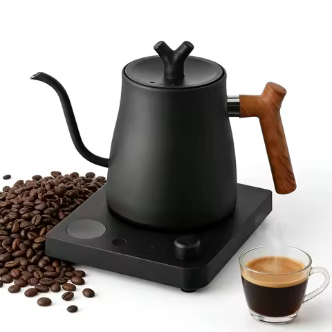 Chaleira Elétrica Gooseneck 1L: Controle Inteligente de Temperatura para Café Coado, Aquecimento Rápido em Aço Inoxidável, 110V e 220V