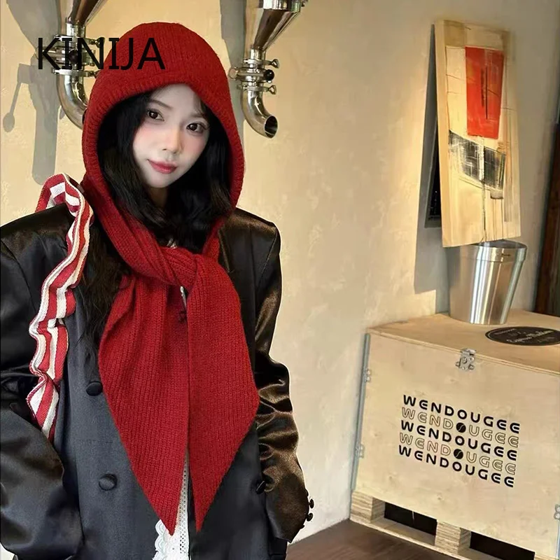 Koreanische Balaclava-Mütze, Y2K-Hut, Schal, einteiliger, verdickter, warmer Retro-Nackenschutz, Winter-Accessoires, gestrickter Winterhut