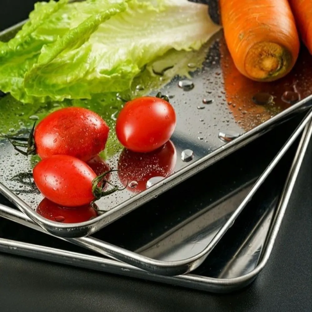 Food Grade Stainless Steel Tray Rust Resistant Rectangular Buffet Presentation Tray Storage Food Organizer Rice Noodle Pan