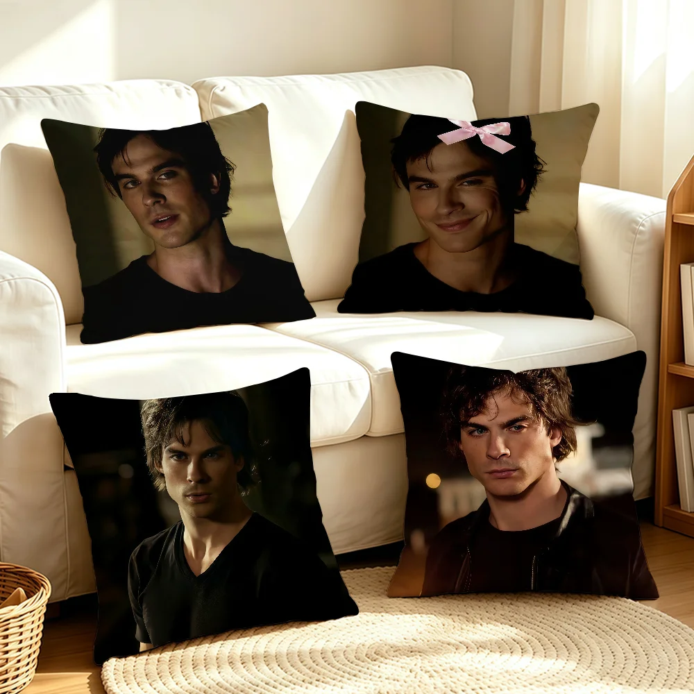 Cool Damon Salvatore TV cushion cover Soft Smooth Hidden Zipper Washable Decorative Couch Bedroom Office Housewarming Gift