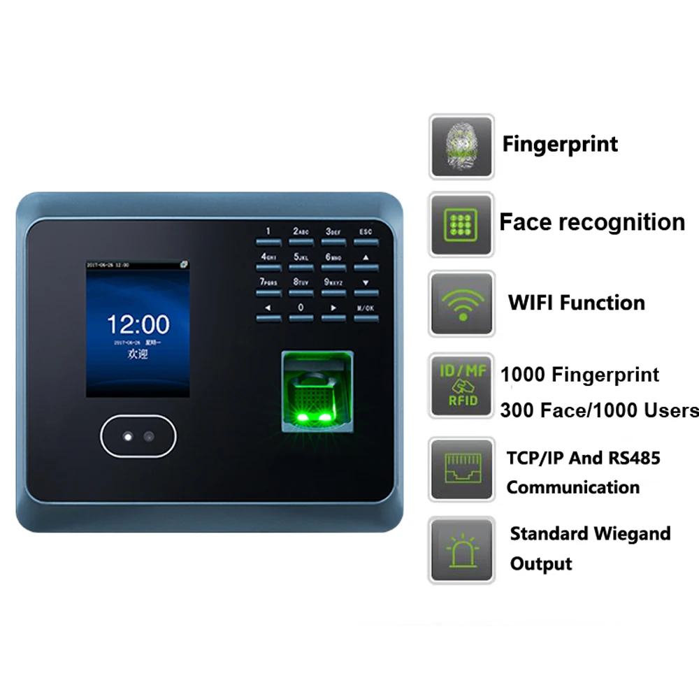 

Face Recognition Time Attendance System With Fingerprint Reader TCP/IP WIFI Facial Time Clock