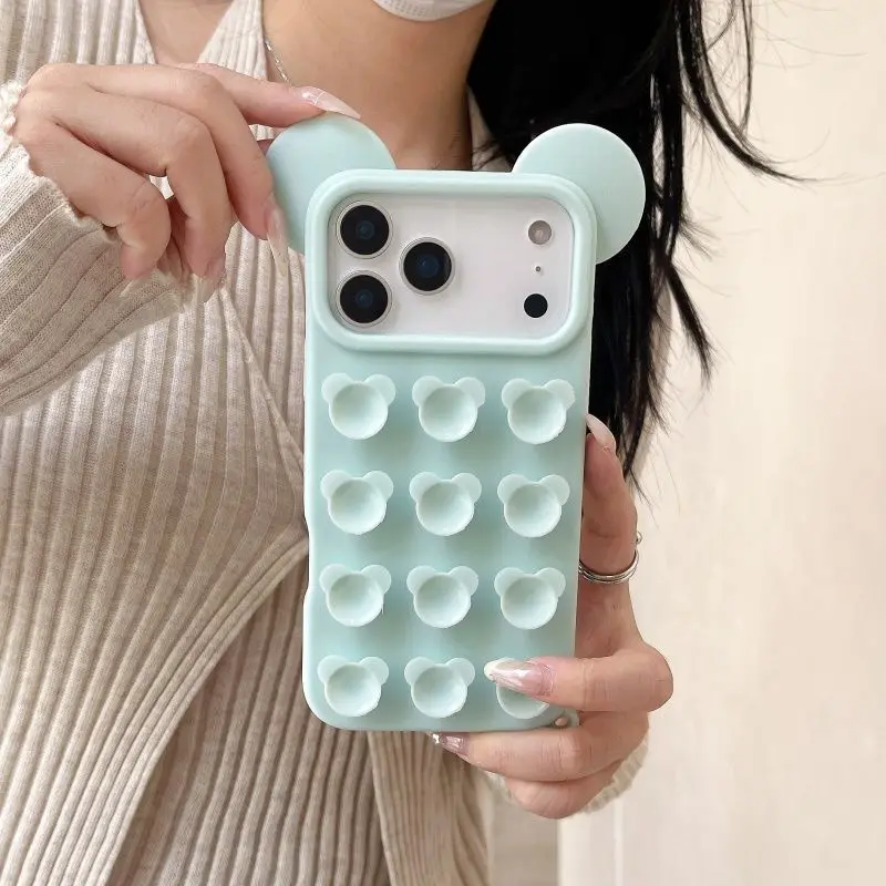 

Силиконовый однотонный чехол для телефона с мультяшной Микки на присоске для 17, 16, 15, 14, 13, PRO MAX 17, цветной противоскользящий, милый, мягкий Y2K