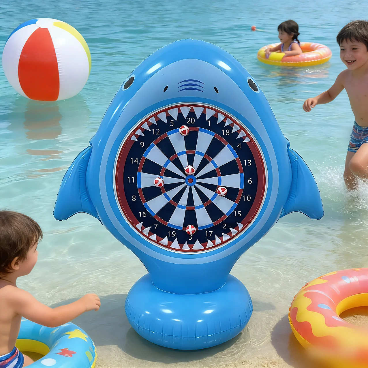 PVC Inflatable Shark Target Set Darts Outdoor Lawn Toys for Parent-Child Interaction Water-Based Archery Game